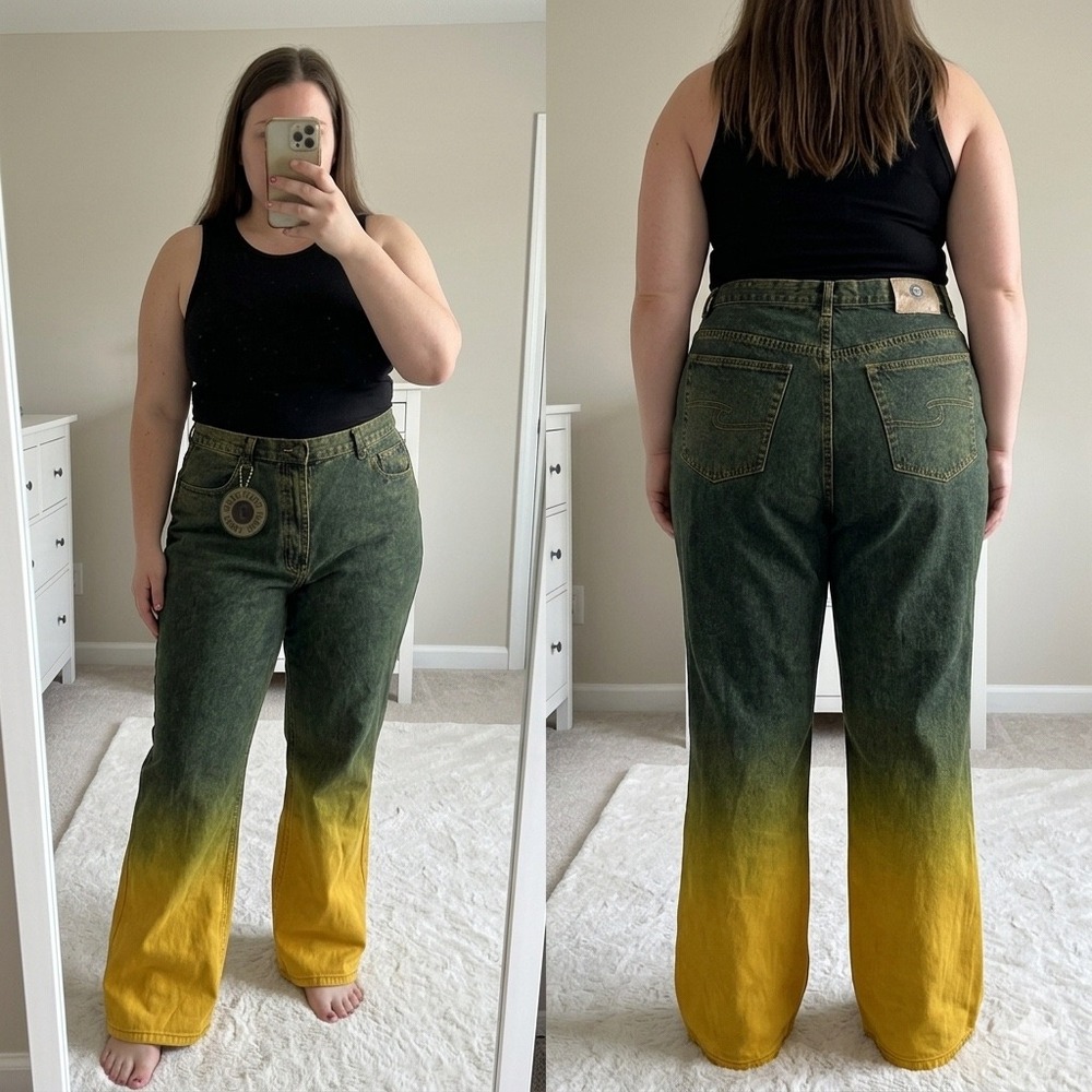 VTG Crest Jeans 17/18 Manufacturer Ombre Dyed Yellow Green Wide Leg Flare Y2K - Picture 1 of 9